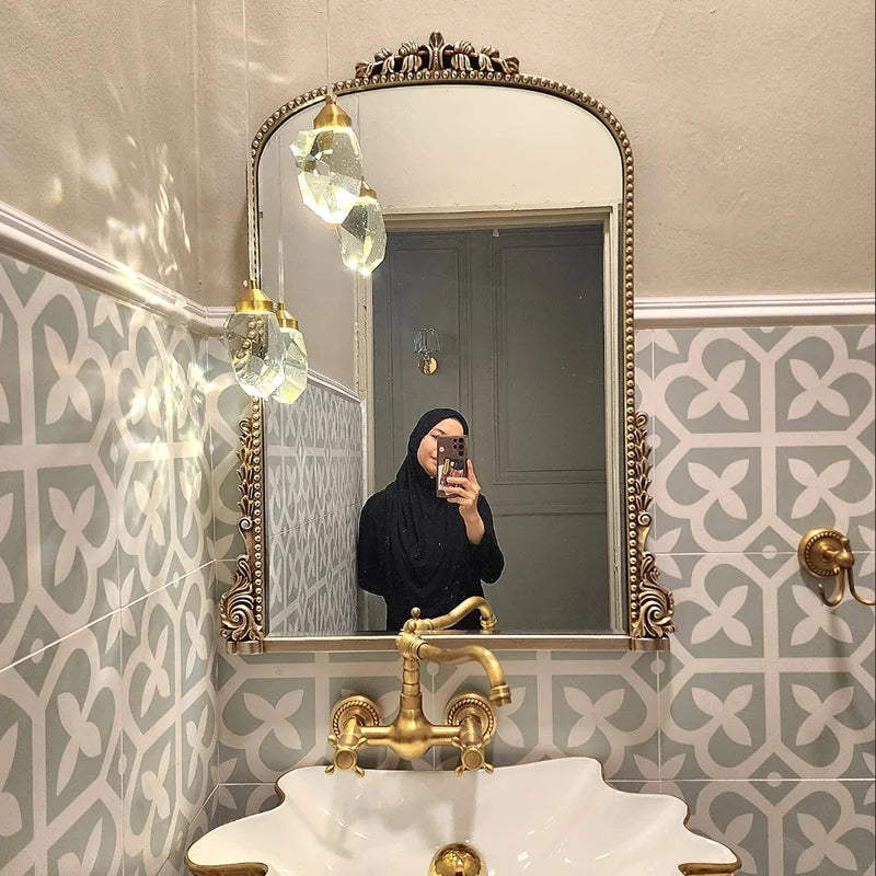Vintage Antique Wood Arch Frame Art Decor Primrose Mirror Gorgeous Gold Wall Filigree Floor Mirror For Home Living Room