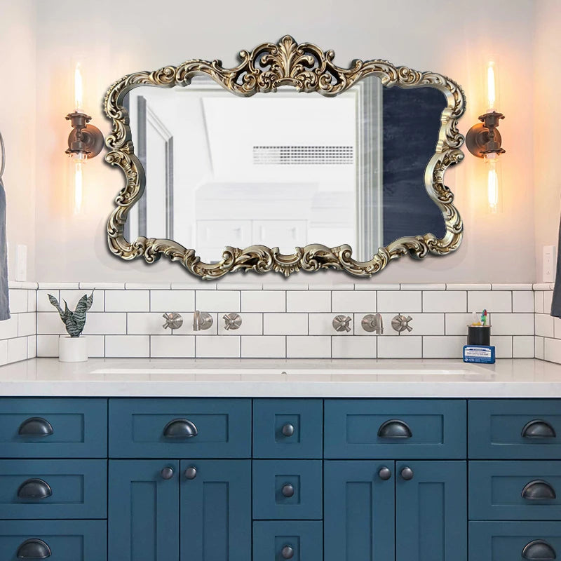 Nordic Luxury Makeup Mirror Wall Aesthetic Bathroom Gold Makeup Mirror Vintage Large Espejos De Cuerpo Completo Home Decoration