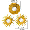 3pcs Gold Mirrors for Wall Decor Home Bedroom Bathroom Hanging Ornament Art Crafts Supplies Golden Sunflower Decorative Mirror