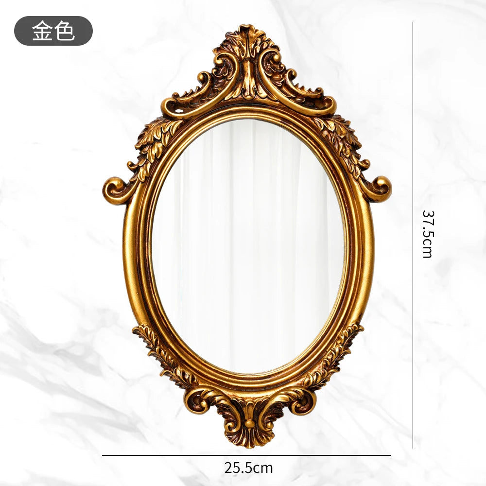 Ornate Gold Oval Mirror, Vintage Baroque Wall Decor Mirror, 37.5cm Hanging Mirror for Home