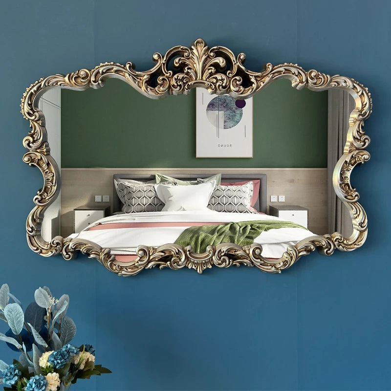 Nordic Luxury Makeup Mirror Wall Aesthetic Bathroom Gold Makeup Mirror Vintage Large Espejos De Cuerpo Completo Home Decoration