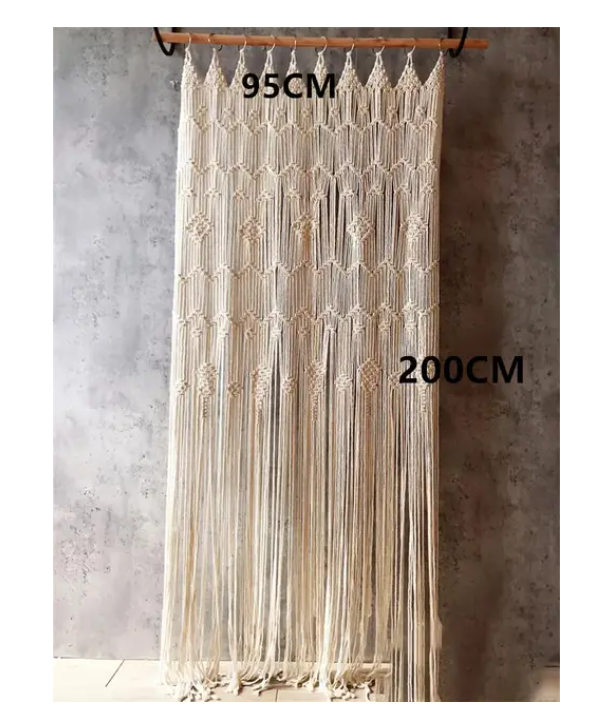 Boho Bliss: Hand-Woven Cotton Door Curtain Tapestry for Artistic Decor-3