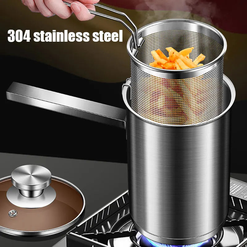 Stainless Steel Deep Fryer Pot with Basket And Lid Silver-2