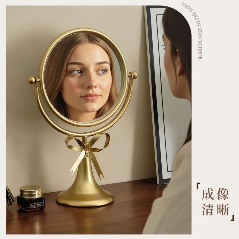 Light Luxury Counter Makeup Mirror Bedroom Desktop Makeup Mirror Decorative Dormitory Retro Mirror Dressing Decor Home