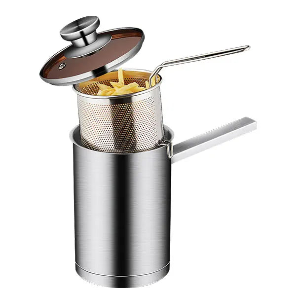 Stainless Steel Deep Fryer Pot with Basket And Lid Silver-0