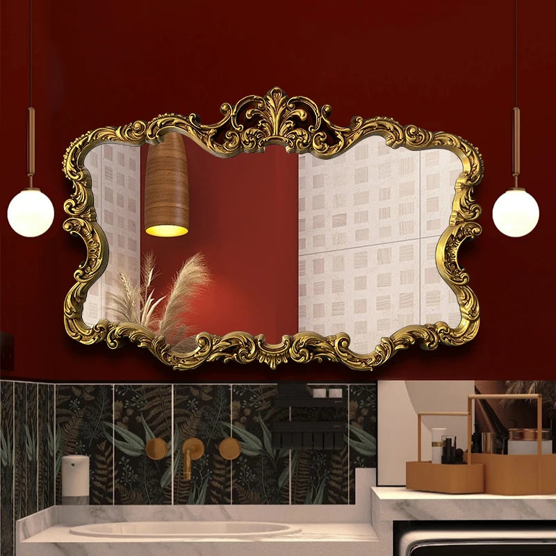 Nordic Luxury Makeup Mirror Wall Aesthetic Bathroom Gold Makeup Mirror Vintage Large Espejos De Cuerpo Completo Home Decoration