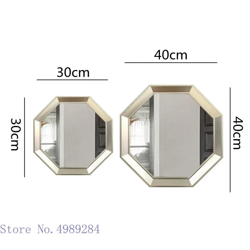 Mirror Wall Glass Wall Hanging Geometric Octagon Golden Border Background Wall Decoration Makeup Mirror Combination Pendant