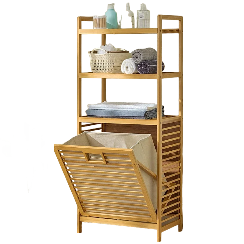 4-Tier Laundry Hamper with Tilt-Out Basket | Bathroom Storage Shelf Organizer-0