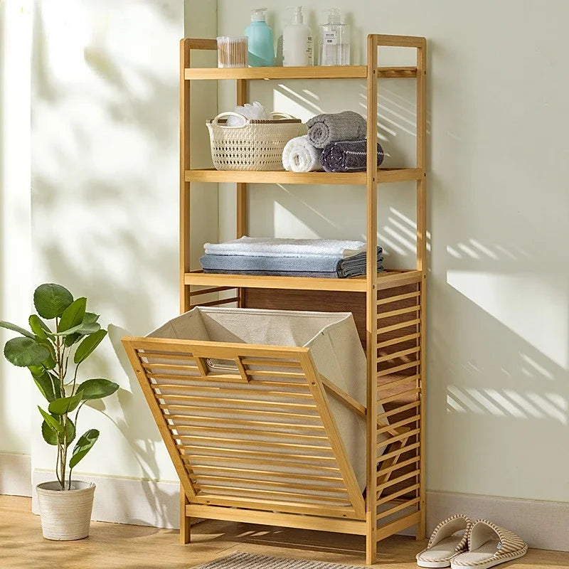 4-Tier Laundry Hamper with Tilt-Out Basket | Bathroom Storage Shelf Organizer-1
