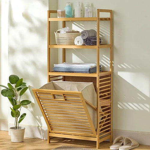 4-Tier Laundry Hamper with Tilt-Out Basket | Bathroom Storage Shelf Organizer-1