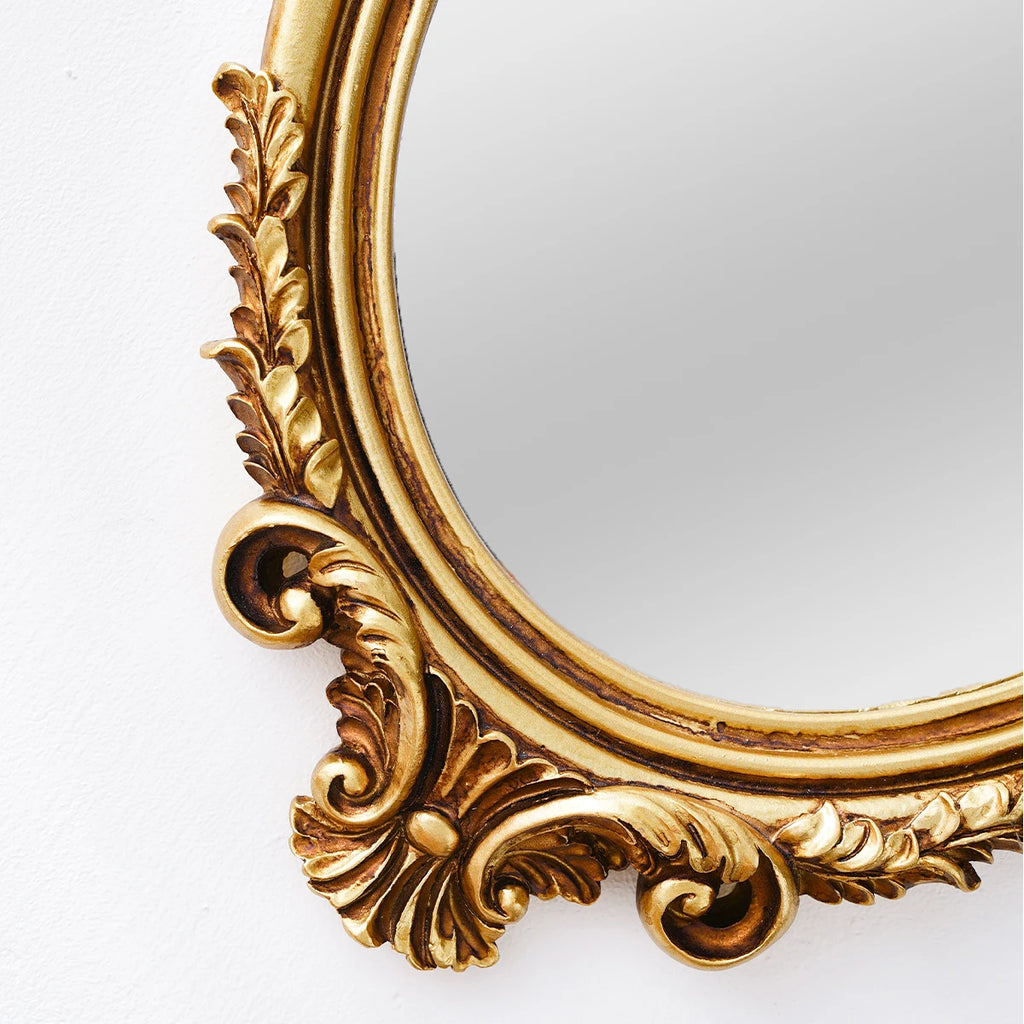 1PC, 14.4* 9.09-inch golden classical pattern decorated oval decorative mirror