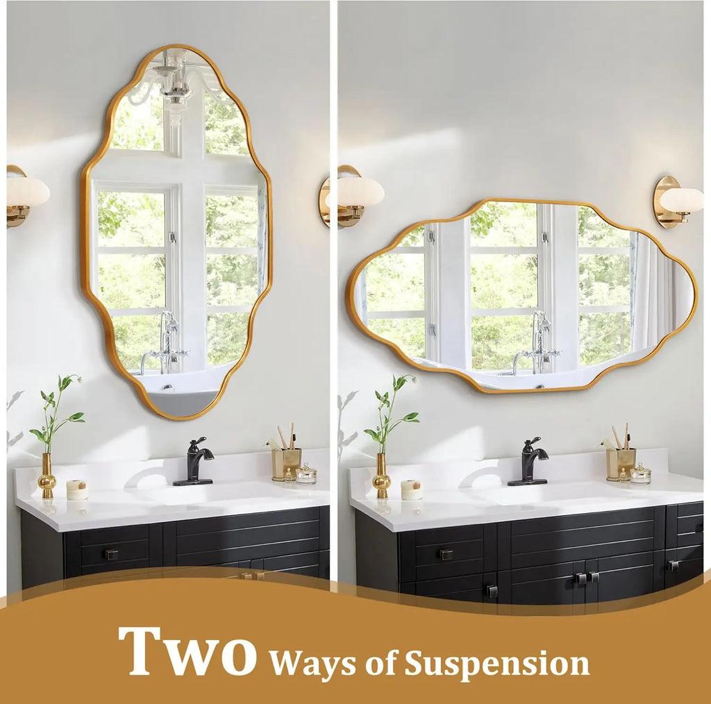 Irregular Wall Mirror Asymmetrical Mirror for Wall 116 x 66 cm Gold/Black Framed Wall Mirror for Living Room Bathroom Entryway