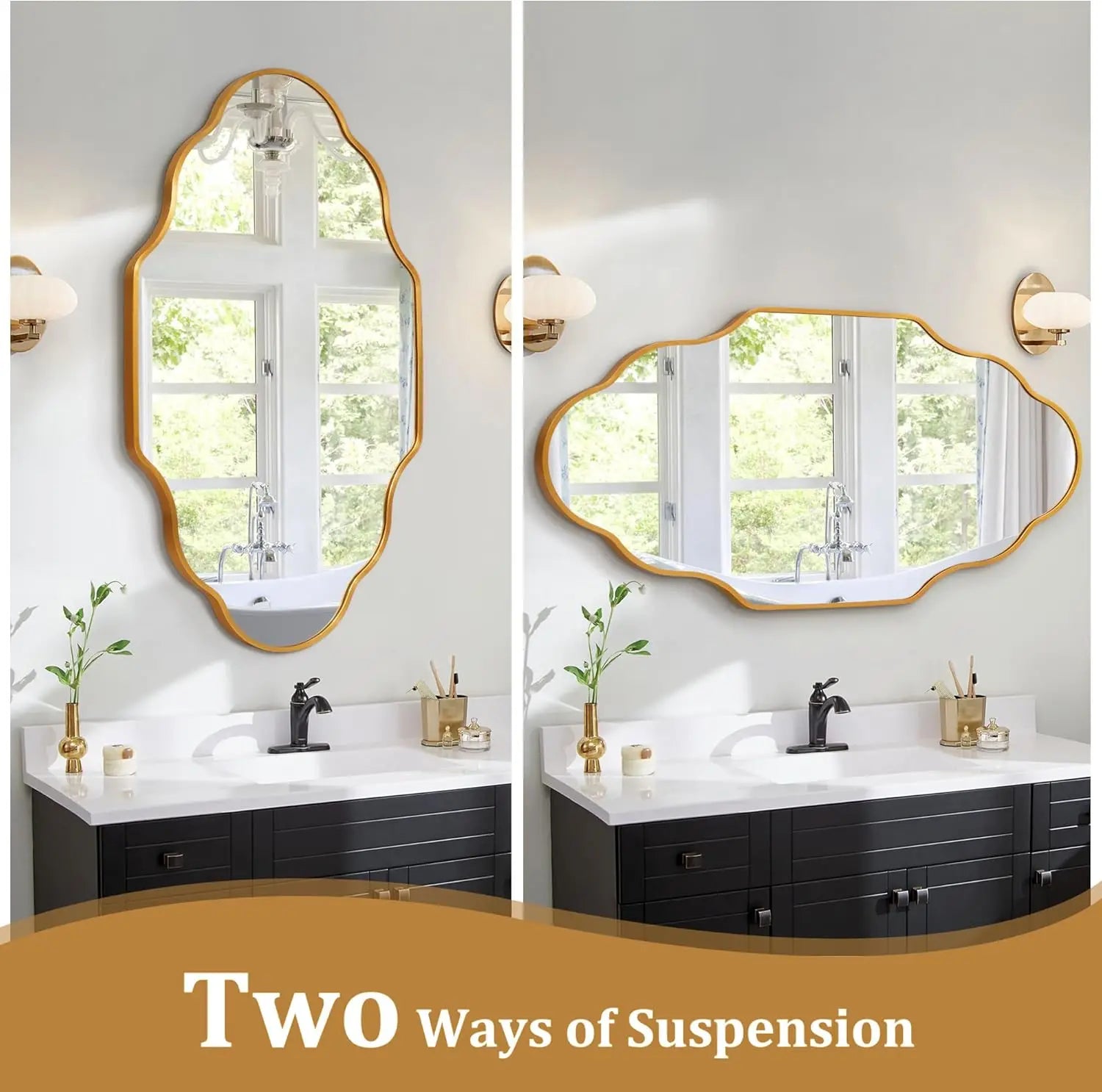 Irregular Wall Mirror Asymmetrical Mirror for Wall 116 x 66 cm Gold/Black Framed Wall Mirror for Living Room Bathroom Entryway