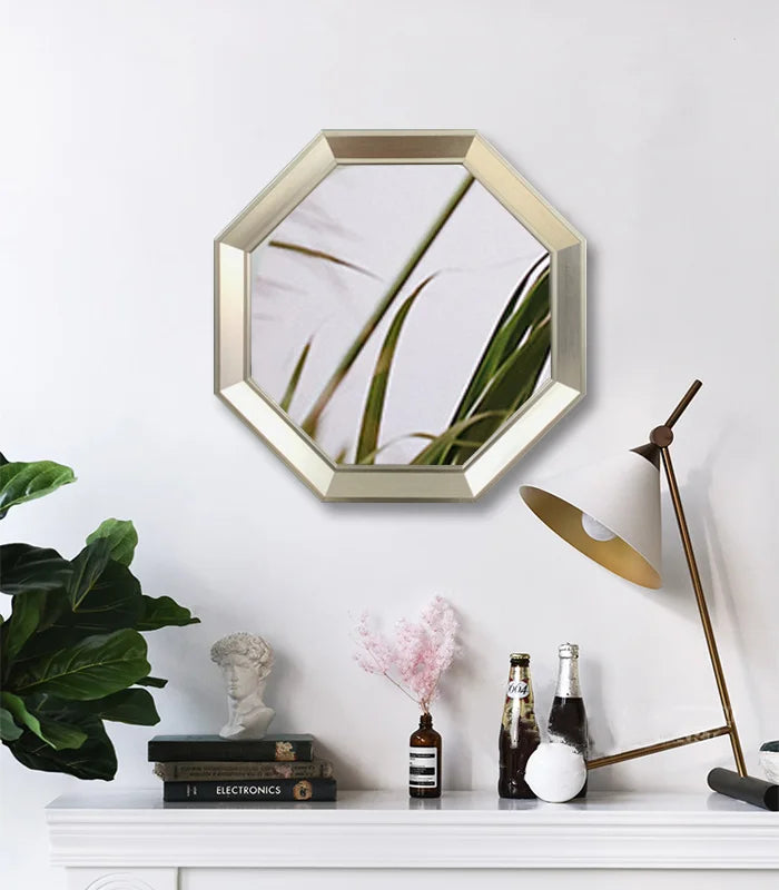 Mirror Wall Glass Wall Hanging Geometric Octagon Golden Border Background Wall Decoration Makeup Mirror Combination Pendant