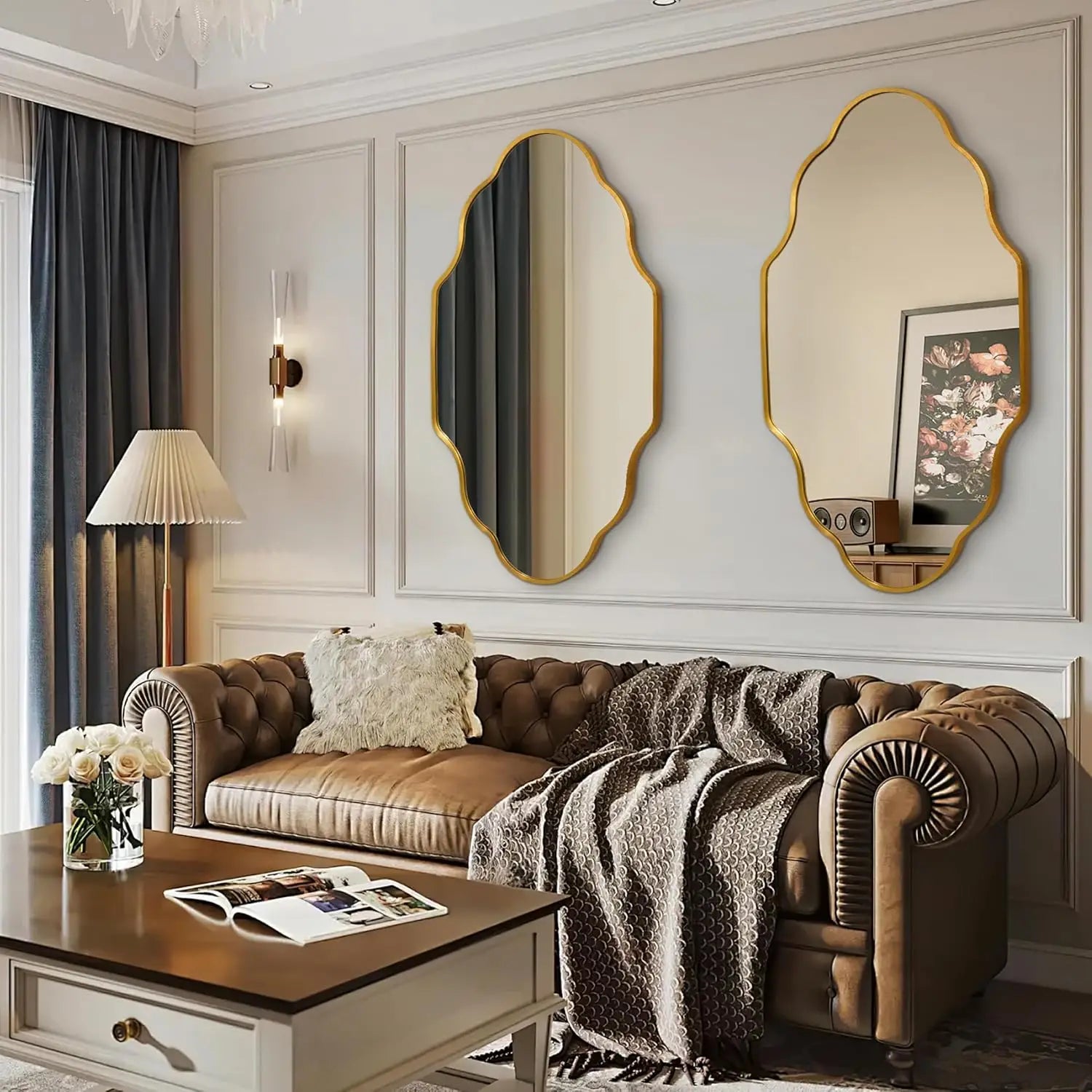 Irregular Wall Mirror Asymmetrical Mirror for Wall 116 x 66 cm Gold/Black Framed Wall Mirror for Living Room Bathroom Entryway