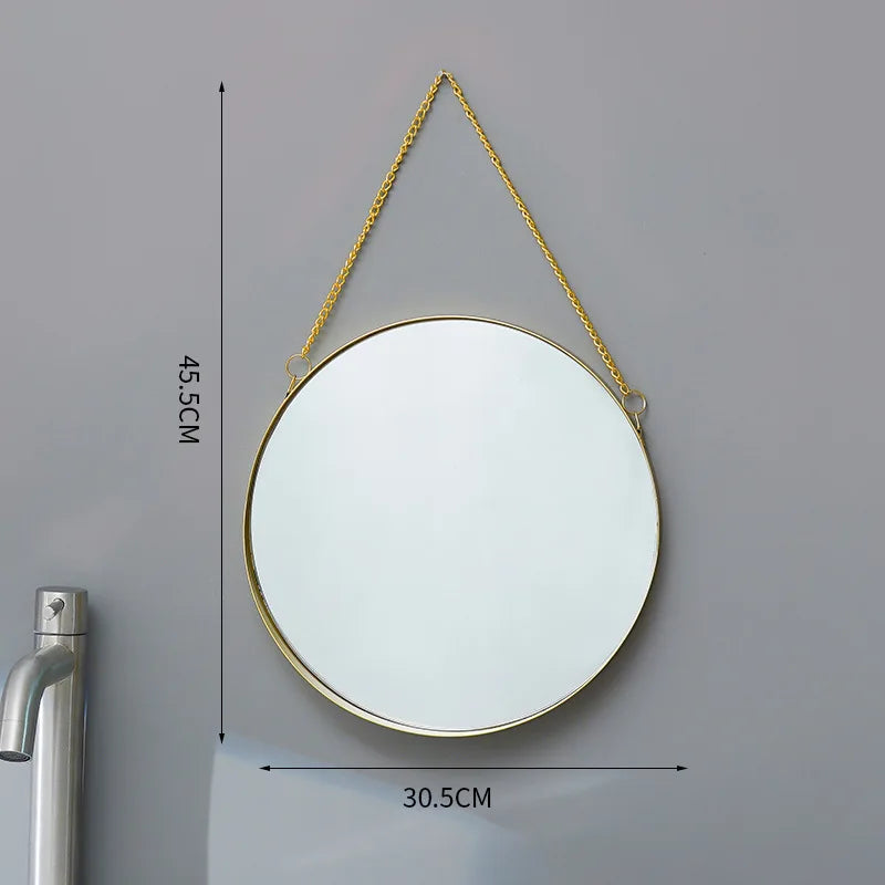 Nordic Metal Bathroom Mirror Round Wall Mount Mirror Hanging Ornament Salon Wall Art Toilet Bathroom Decor Hanging Mirror
