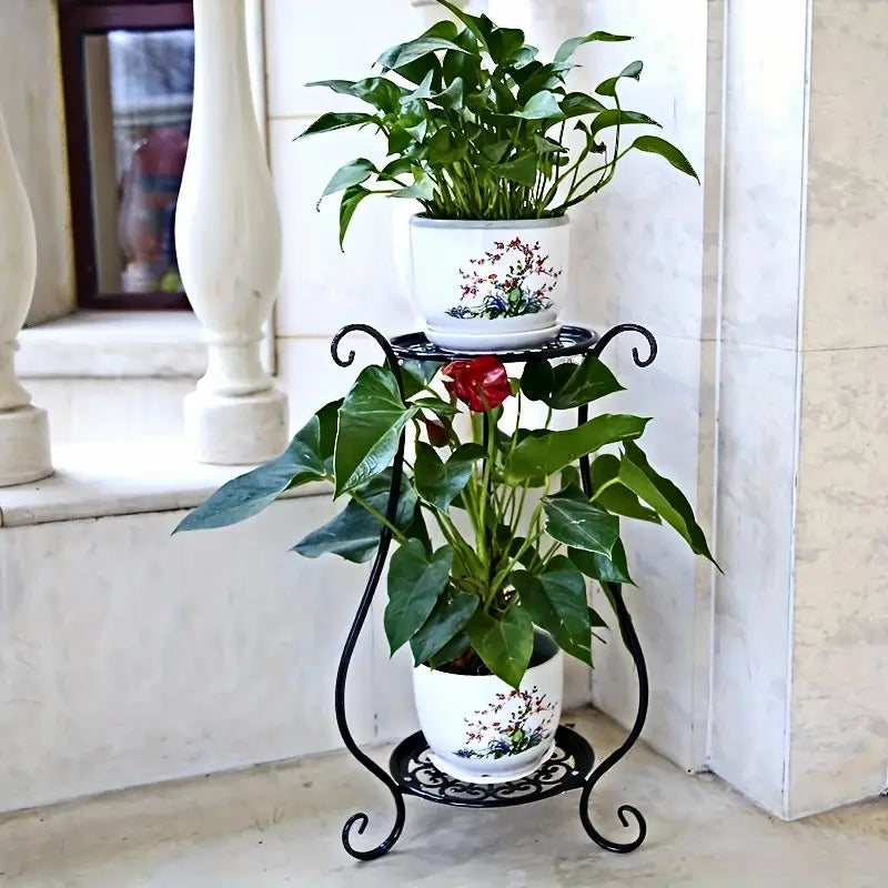 Black European Double-layer Flower Rack-2