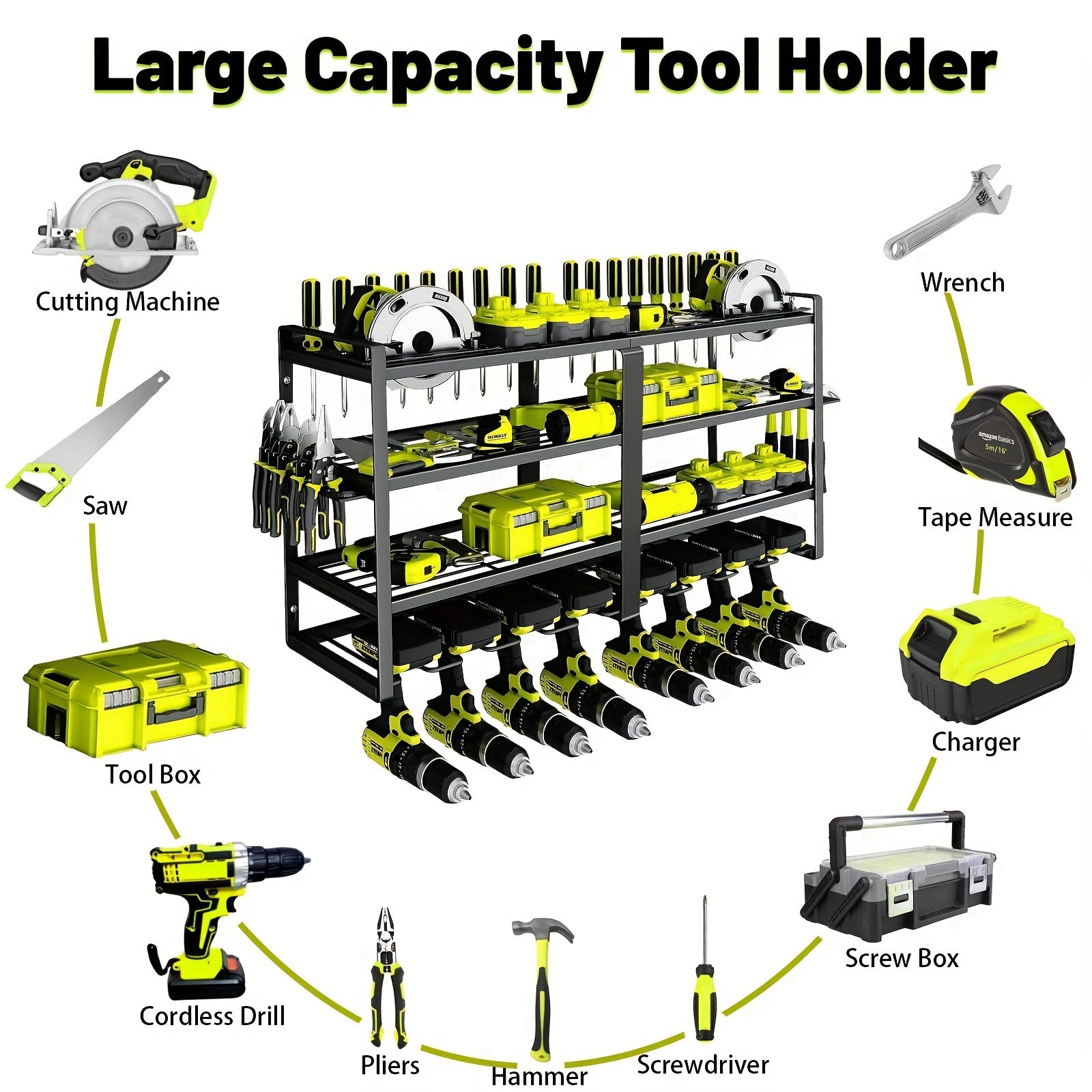 Wall Mounted 4-Tier Metal Tool Rack Organizer-3