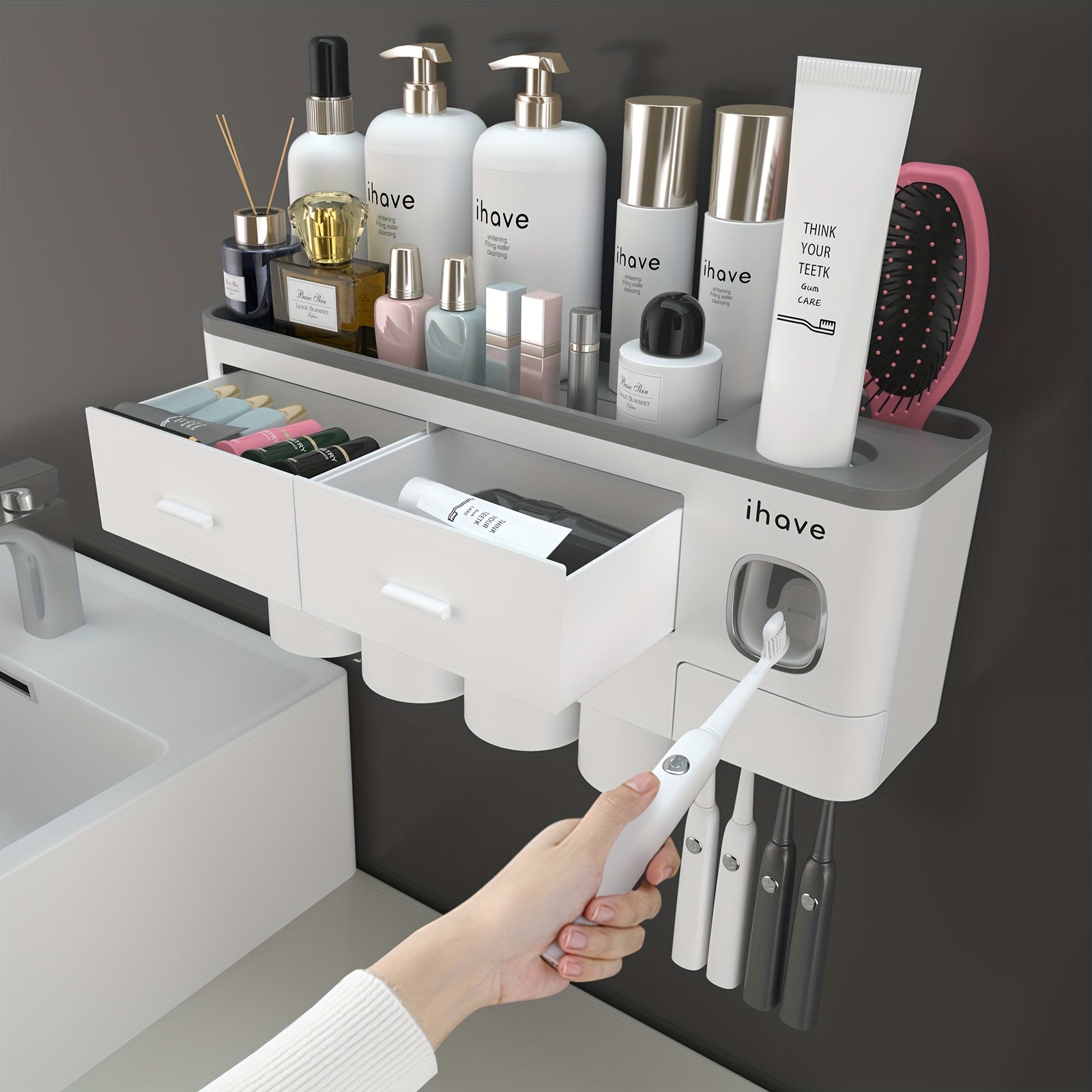 Wall Mounted Toothbrush Holder with Toothpaste Dispenser-2