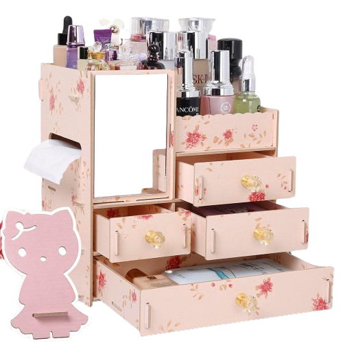 3 Layers Wooden Holder Large Cosmetic Makeup Jewelry Lipsticks Storage Organizer Case Storage Box-0