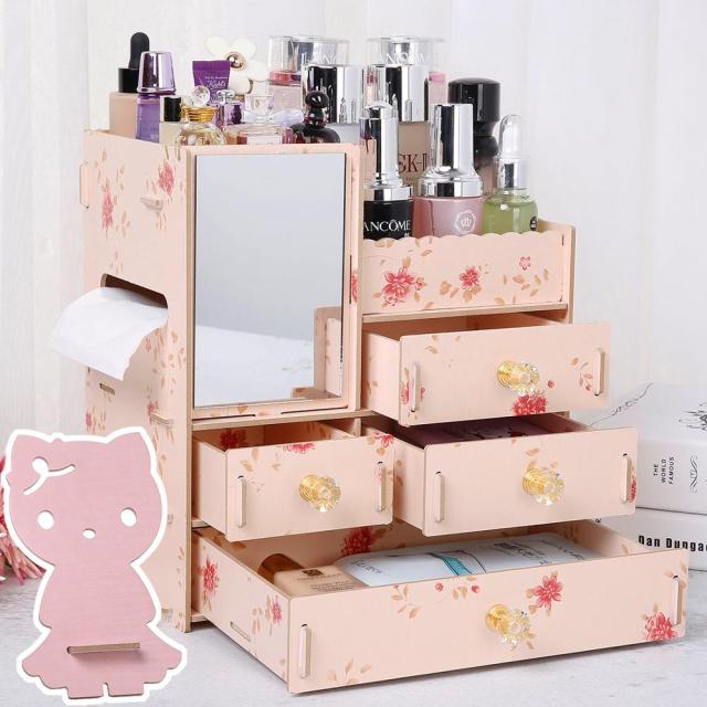 3 Layers Wooden Holder Large Cosmetic Makeup Jewelry Lipsticks Storage Organizer Case Storage Box-2